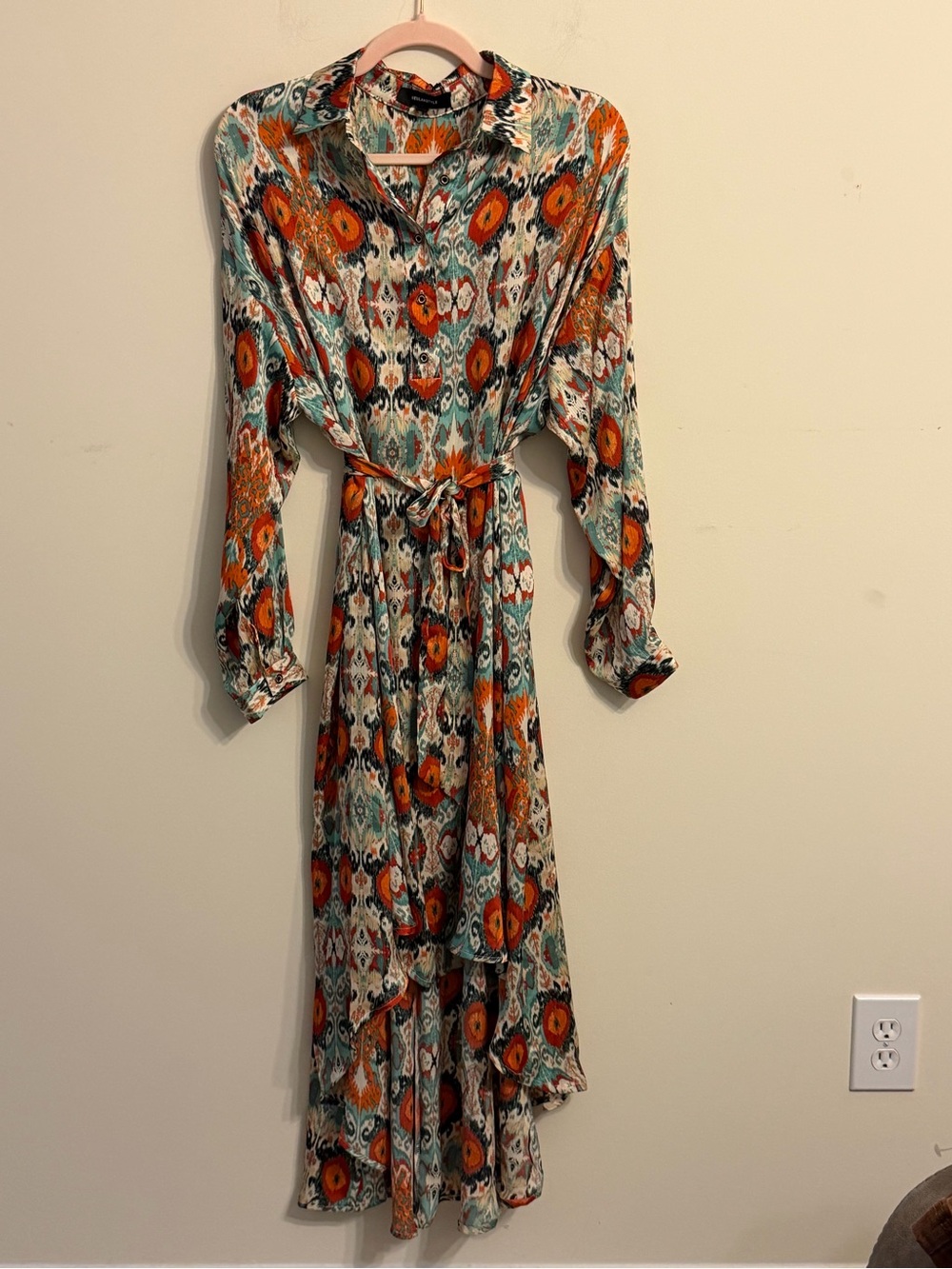 Beulah Floral High-Low Shirt Dress - Teal, Orange & Cream - Picture 3 of 5